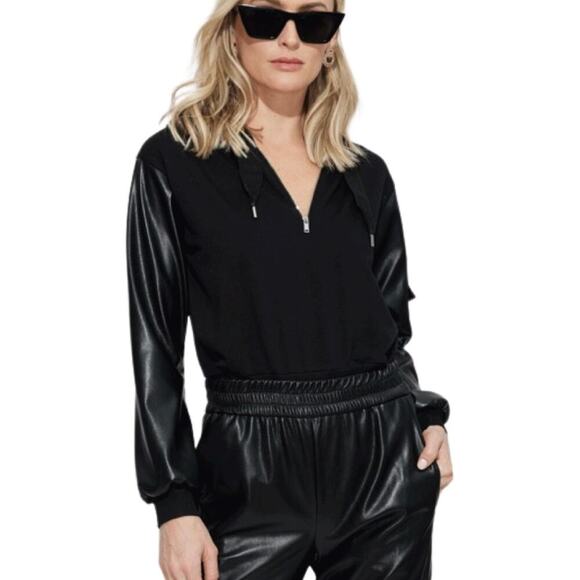 NEW NWT Generation Love Noelle Vegan Leather Combo Sweatshirt size Small - Picture 2 of 8